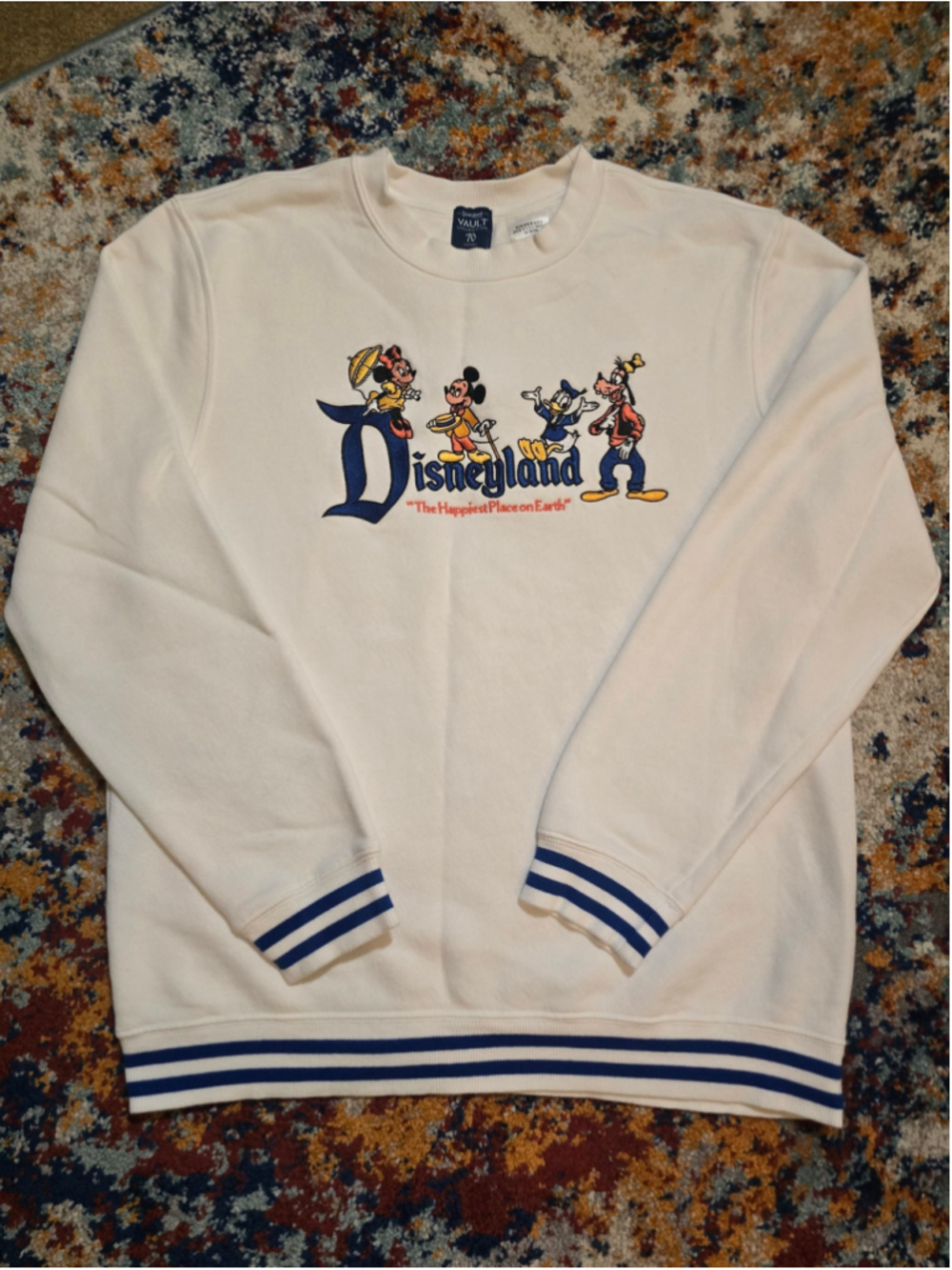Disneyland Vault 70th Anniversary Embroidered Crewneck Sweatshirt Cream Blue M